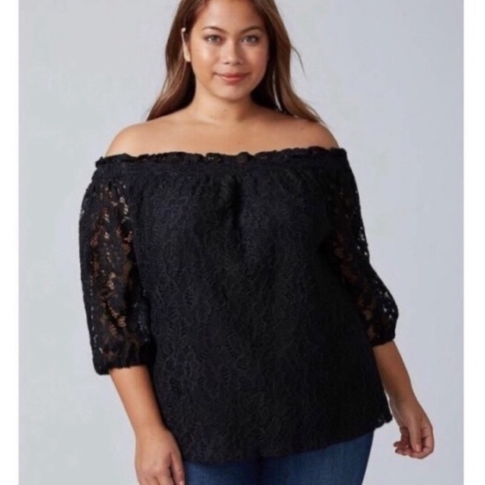 Lane Bryant Black Lace Off The Shoulder Top 14/16